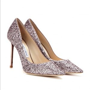 Jimmy Choo Romy 85mm Tea Rose Glitter Pumps
